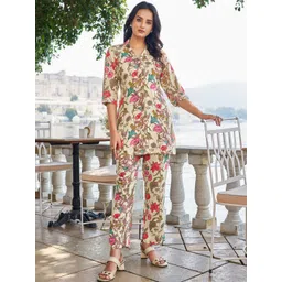 Moda Rapido Floral Printed Shirt Collar Neck Shirt With Trousers Co-Ords-picture-34