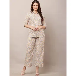 Moda Rapido Floral Printed Shirt Collar Pure Cotton Shirt With Trousers-picture-16