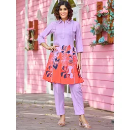 Moda Rapido Floral Printed Shirt Collar Tunic With Trousers-picture-35