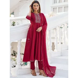 Moda Rapido Floral Yoke Design Pure Silk Anarkali Kurta with Trousers & Dupatta-picture-22