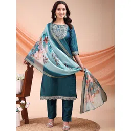 Moda Rapido Floral Yoke Design Thread Work Cotton Silk Kurta & Trousers With Dupatta-picture-27