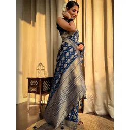 Moda Rapido Floral Zari Silk Blend Handloom Banarasi Saree-picture-10