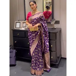 Moda Rapido Floral Zari Silk Blend Handloom Banarasi Saree-picture-16