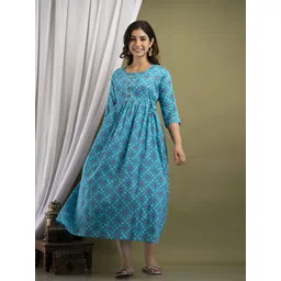 Moda Rapido Geometric Printed Round Neck Pure Cotton Maternity A-Line Ethnic Dress-picture-15