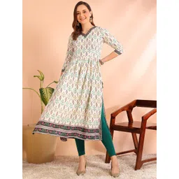 Moda Rapido Geometric Printed V-Neck Foil Print Ethnic Straight Kurti image 1