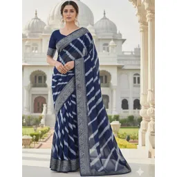 Moda Rapido Leheriya Print Zari Pure Georgette Leheriya Saree with Unstitched Blouse Piece-picture-17