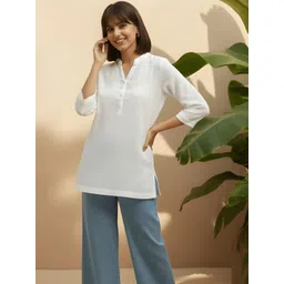 Moda Rapido Mandarin Collar Cotton Top-picture-34