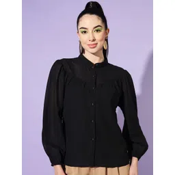 Moda Rapido Mandarin Collar Puff Sleeve Georgette Shirt Style Top-picture-16