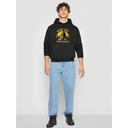 Moda Rapido Men Black Printed Fleece Hooded Sweatshirt-image-19