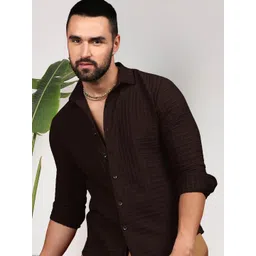 Moda Rapido Men Brown Solid Checked Textured Casual Shirt-picture-32