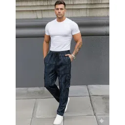 Moda Rapido Men Checked Straight Fit Cargos Trousers-picture-12