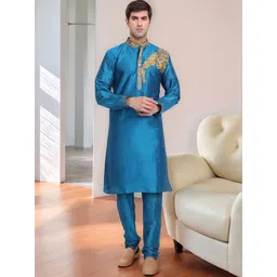 Moda Rapido Men Ethnic Motifs Embroidered Regular Thread Work Kurta with Pyjamas-picture-14