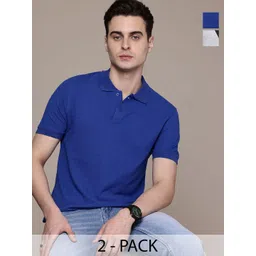 Moda Rapido Men Pack Of 2 Solid Polo Collar Regular Fit Cotton T-shirts-picture-29