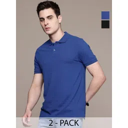 Moda Rapido Men Pack Of 2 Solid Polo Collar Regular Fit Cotton T-shirts-picture-21