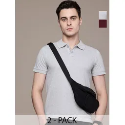 Moda Rapido Men Pack Of 2 Solid Polo Collar Regular Fit Cotton T-shirts-picture-25