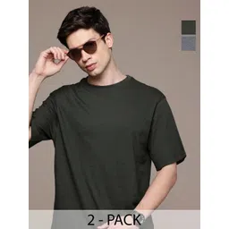 Moda Rapido Men Pack Of 2 Solid Round Neck Cotton Oversized Fit T-shirts-picture-23