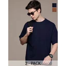 Moda Rapido Men Pack Of 2 Solid Round Neck Cotton Oversized Fit T-shirts-picture-32