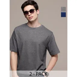Moda Rapido Men Pack Of 2 Solid Round Neck Cotton Oversized Fit T-shirts-picture-28