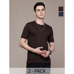 Moda Rapido Men Pack Of 2 Solid Round Neck Regular Fit Cotton T-shirts-picture-34