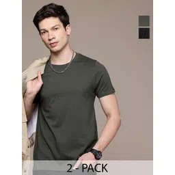 Moda Rapido Men Pack Of 2 Solid Round Neck Regular Fit Cotton T-shirts-picture-40