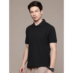 moda rapido Men Solid Polo Neck Cotton Blend Black T-Shirt-picture-11