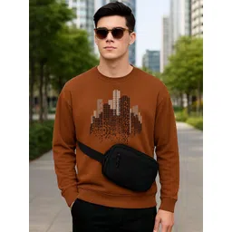 Moda Rapido Mens Mustard Printed Round Neck Regular Fit Sweatshirt-picture-42