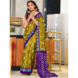 Moda Rapido Mustard Colourblocked Pure Cotton Block Print Sarees-picture-25