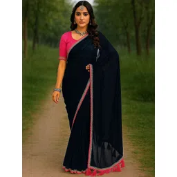 Moda Rapido Navy Blue Embellished Pure Georgette Saree-picture-38