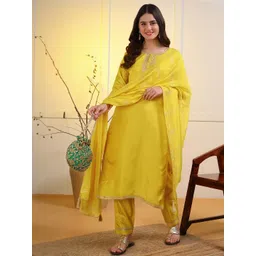 moda rapido NEW ETHNIC 4 YOU Women Silk Blend Embroidered Kurta Sets-picture-12