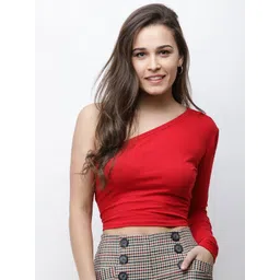 Moda Rapido One Shoulder Cotton Crop Top-picture-27