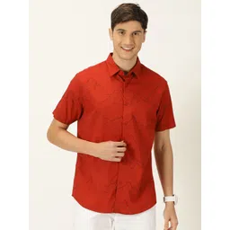 Moda Rapido Orange Classic Slim Fit Abstract Printed Cotton Casual Shirt-picture-40