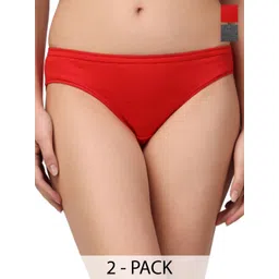 Moda Rapido Pack Of 2 Mid-Rise Bikini Briefs MR-1005 Panty Grey-Red-image-31