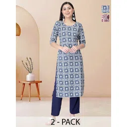Moda Rapido Pack of 2 Printed Straight Kurta with Trousers-picture-12