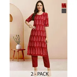 Moda Rapido Pack of 2 Printed Straight Kurta with Trousers-picture-28