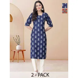 Moda Rapido Pack of 2 Printed Straight Kurta with Trousers-picture-16