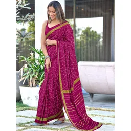 Moda Rapido Pink Colourblocked Pure Cotton Block Print Sarees-picture-18