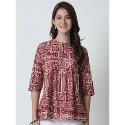 Moda Rapido Printed Mandarin Collar Regular Organic Cotton Top-picture-14