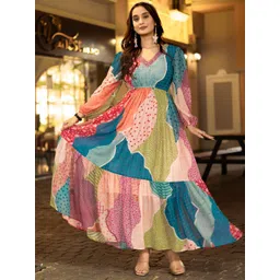 Moda Rapido Printed Puff Sleeves Fit & Flare Dress-picture-12