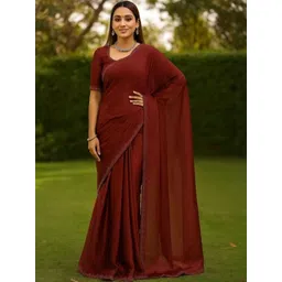 Moda Rapido Red Art Silk Embellished Sarees-image-3