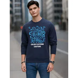 moda rapido Roadster Men Navy Blue Printed Round Neck Cotton Long Sleeves Casual Pullover Sweatshirts-picture-21
