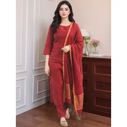 Moda Rapido Self Design Woven Design Plus Size Straight Kurta With Trouser & Dupatta-picture-15