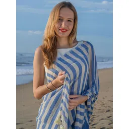 Moda Rapido Striped Linen Blend Handloom Block Print Saree-picture-16