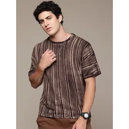 Moda Rapido Striped Round Neck Short Sleeves Oversized Cotton T-shirt-picture-30