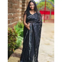 Moda Rapido Striped Sequinned Heavy Work Saree With Blouse-picture-26