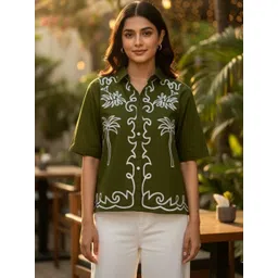 Moda Rapido Tropical Embroidered Tropical Top-picture-32