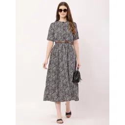 Moda Rapido Women Animal Printed Fit & Flare Midi Dress Comes With a Belt-picture-40