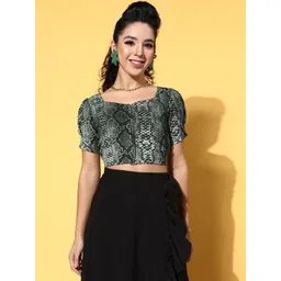 Moda Rapido Women Animal Printed Sweetheart Neck Puff Sleeve Blouson Crop Top-picture-19