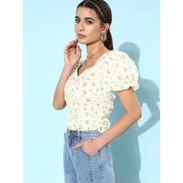 Moda Rapido Women Beautiful Off-White Floral Puff Sleeves Top-picture-16