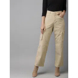 Moda Rapido Women Beige Regular Fit Solid Cargos image 1