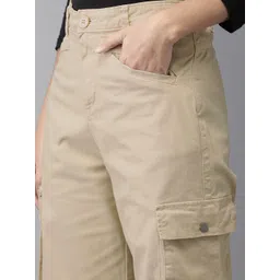 Moda Rapido Women Beige Regular Fit Solid Cargos image 5